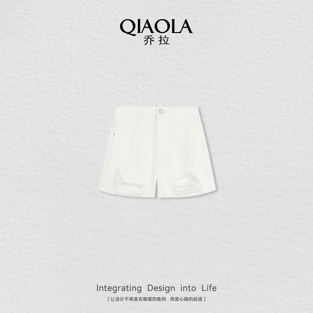 QIAOLA/乔拉【茶卡盐湖】夏新款小众设计时尚洋气显瘦百搭短裤
