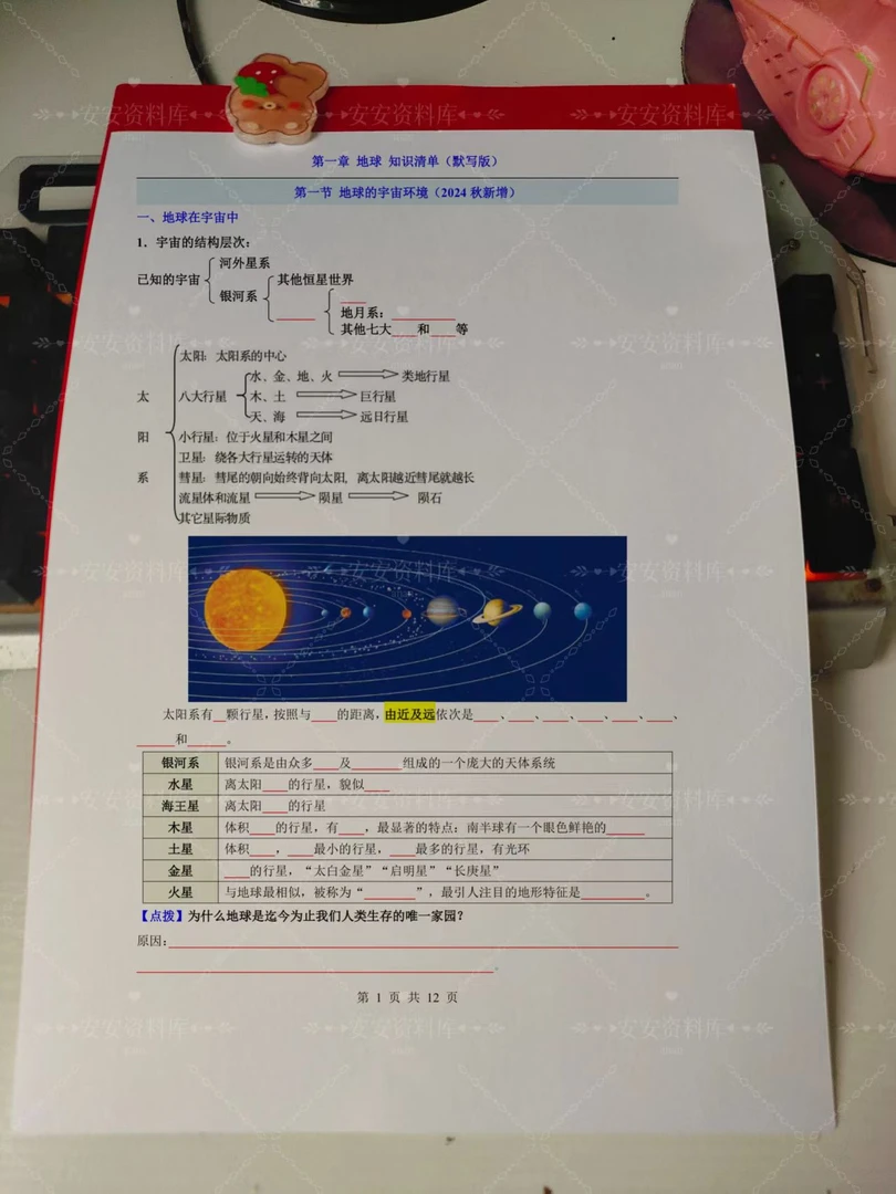 2024秋新增版七年级上册地理人教版课本重点归纳默写
