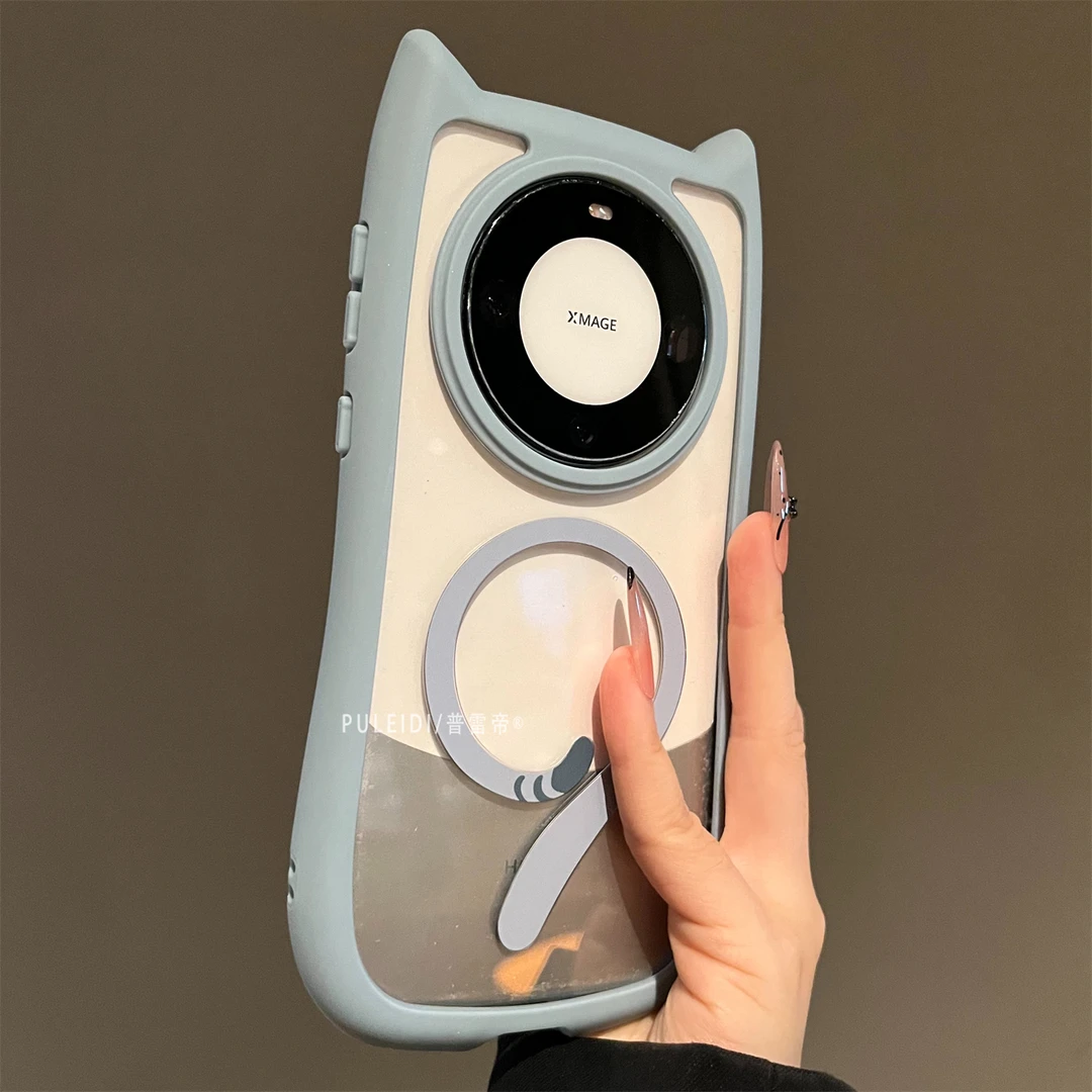 ins风猫耳华为mate60Pro+手机壳个性可爱新款pura70pro磁吸软壳