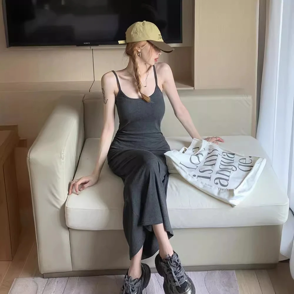 小个子连衣裙辣妹修身女夏季纯吊带包臀性感灰色欲新款显瘦短裙子
