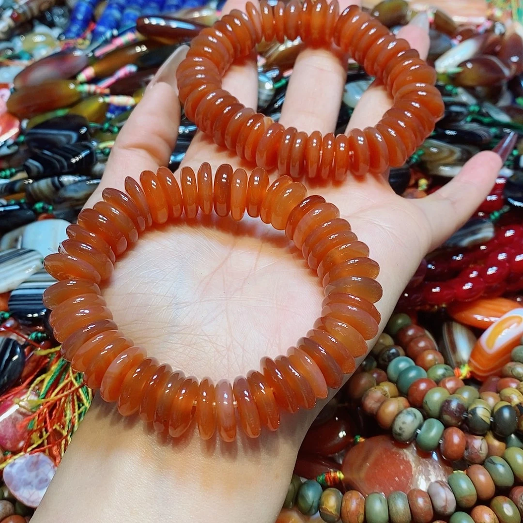 玛瑙/玉髓未镶嵌珠宝半成品红玛瑙飞碟手串一串14mm