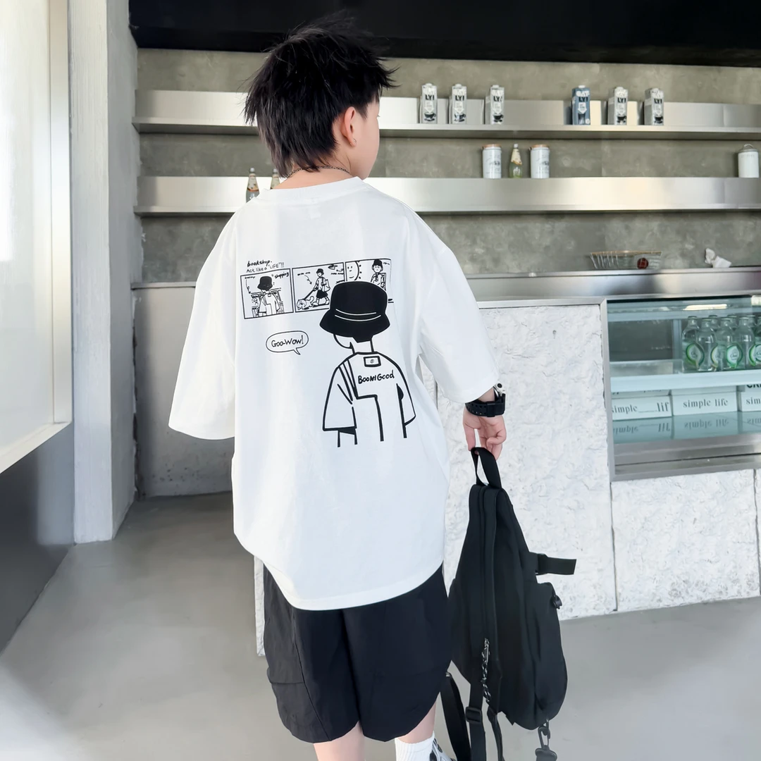 男童短袖t恤夏季薄款宽松2025中大童休闲韩版半袖洋气儿童夏装潮5