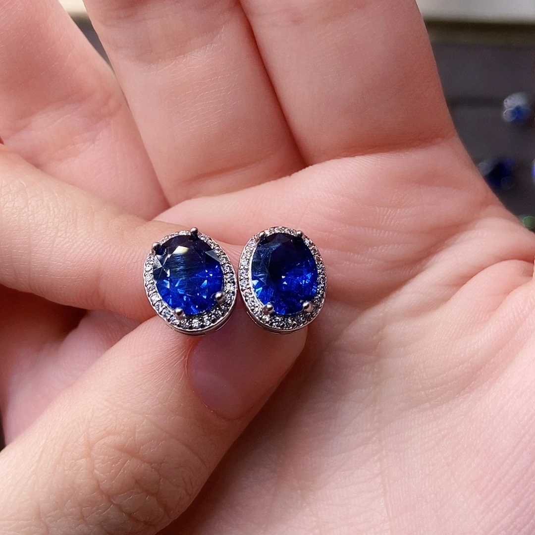 耳饰银S925镶嵌蓝宝石