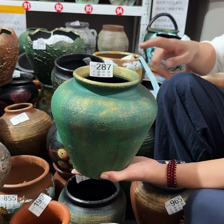 瑕疵绿色坛子287窑裂高度20口径13