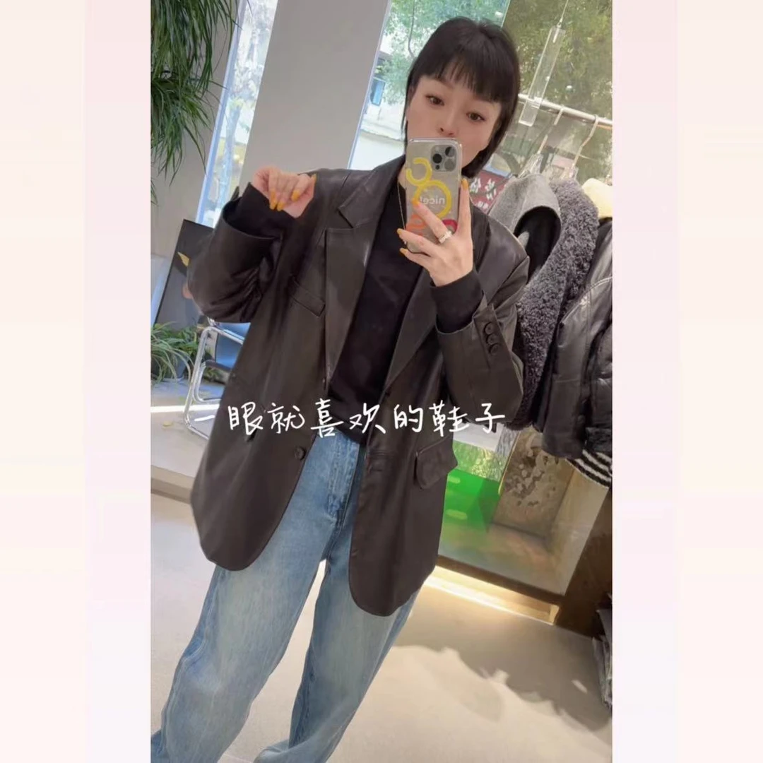 春苗女装      欧货西装款皮衣    2025时尚网红皮衣女外套
