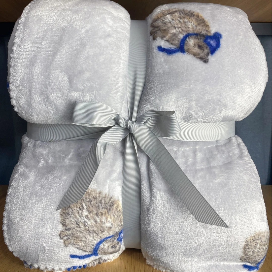 羊羔绒复合毯刺猬浅灰保暖冬季柔软亲肤双层两件套多功能毛绒纯色