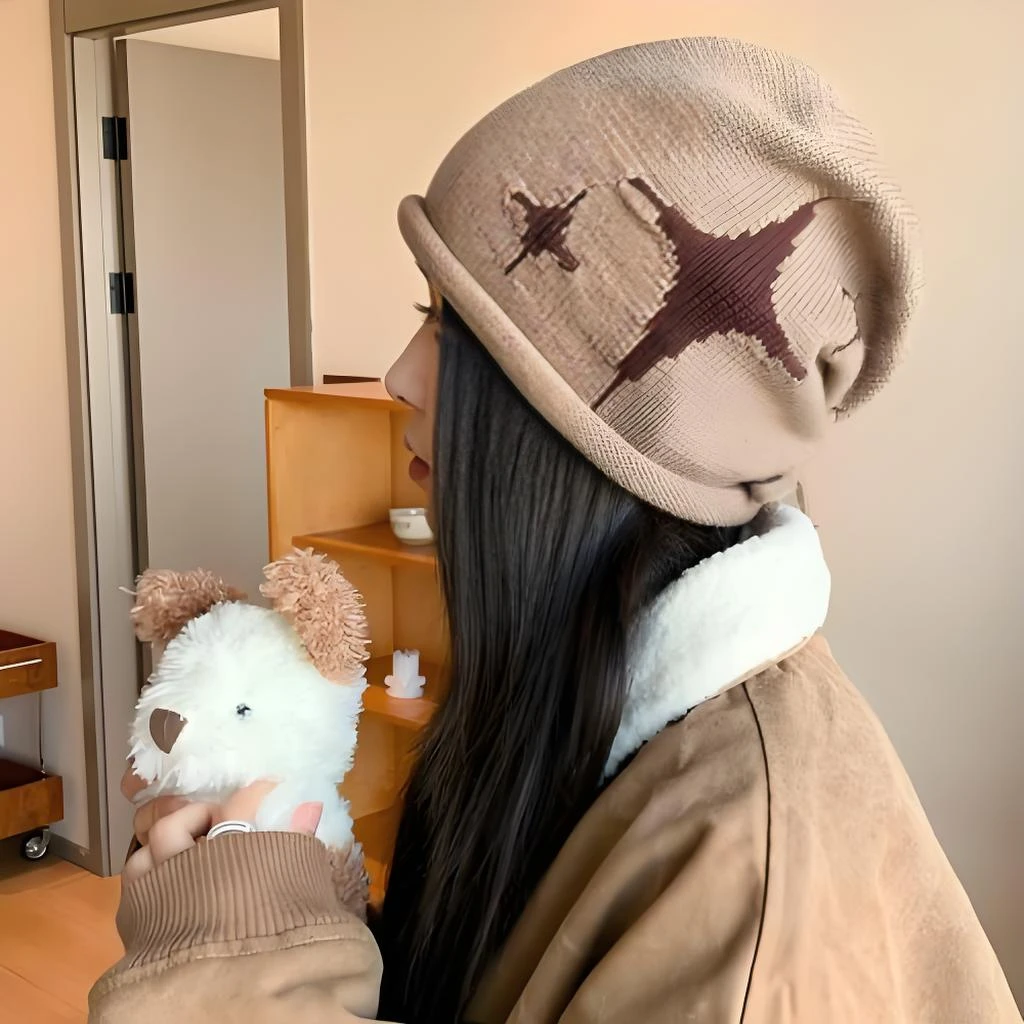 抽绳堆堆帽子女秋冬百搭保暖护耳毛线帽大头围显脸小包头针织冷帽