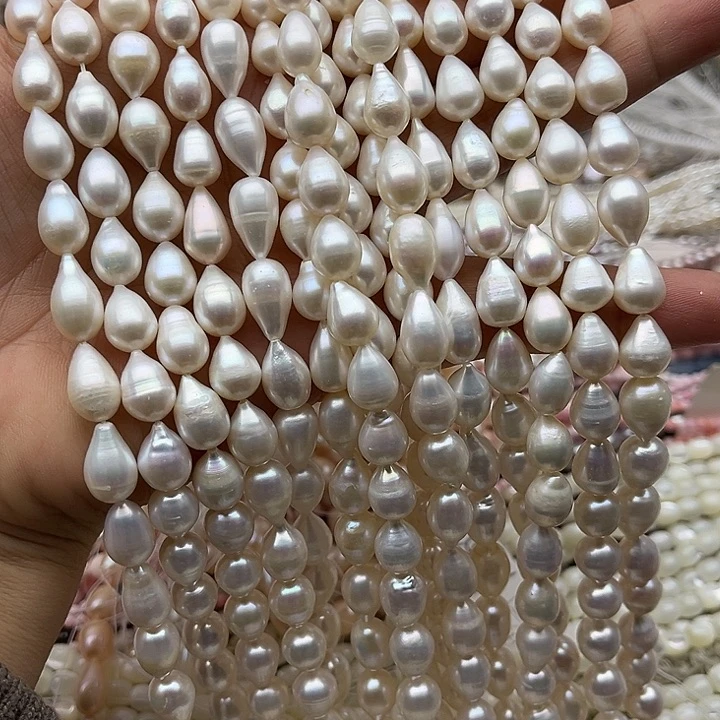 珠宝半成品淡水珍珠未镶嵌一条8mm左右极光水滴珍珠