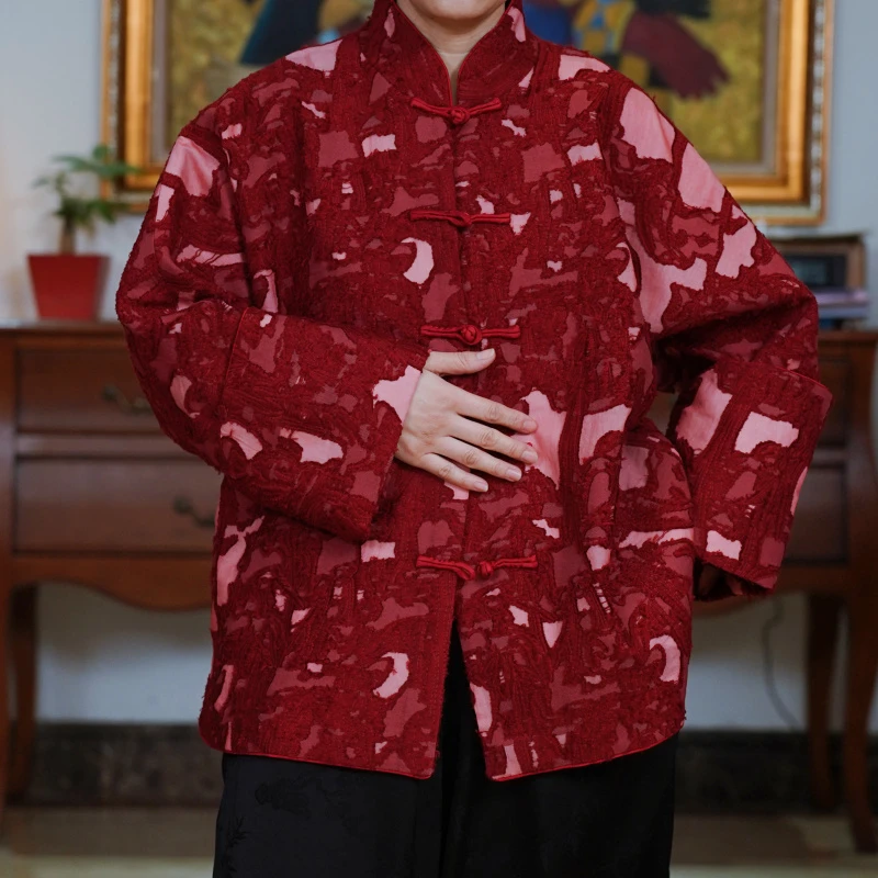 沐曦复古中式国风红色古风国潮长袖外套-P3T5588