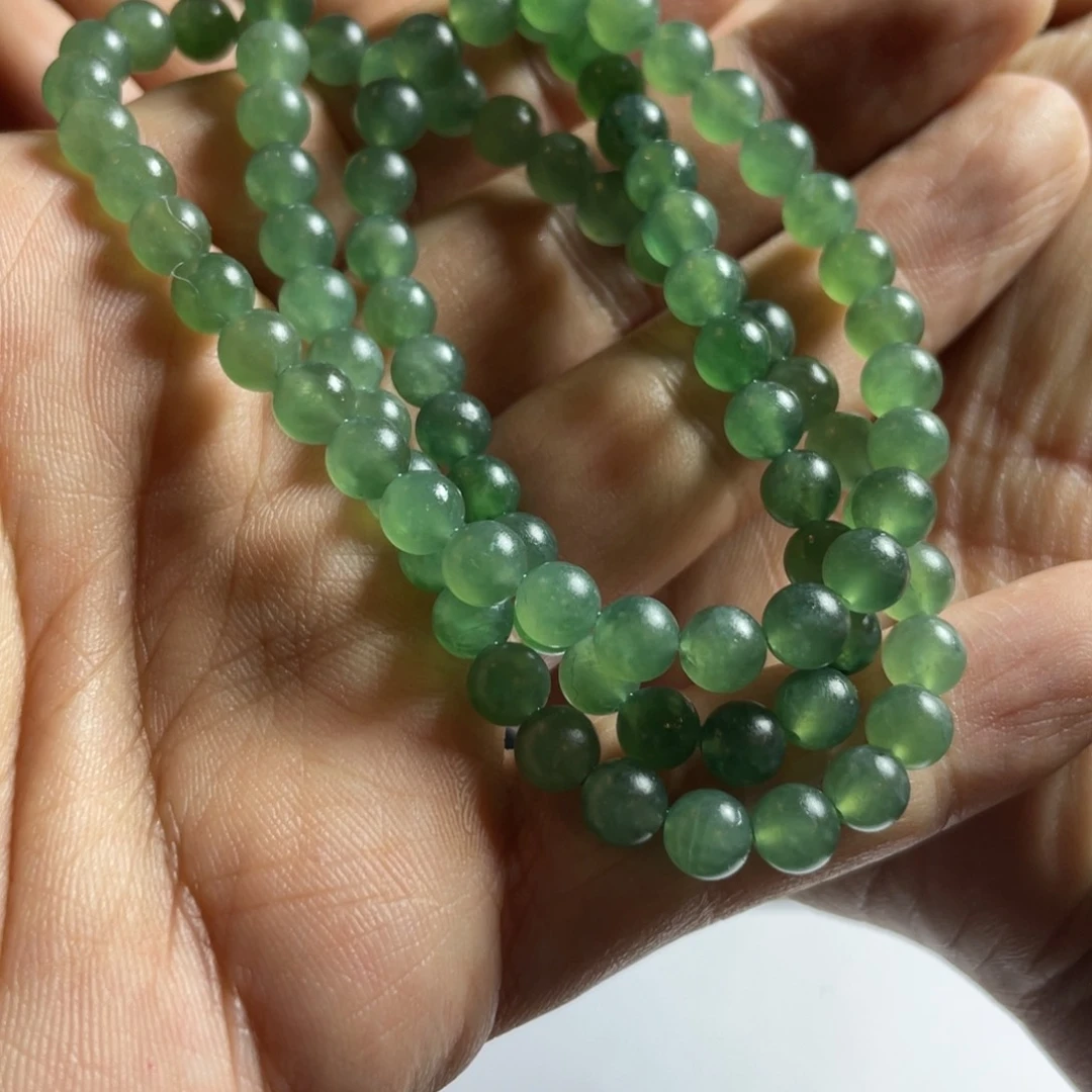 未镶嵌定制翡翠晴绿色 圆珠项链