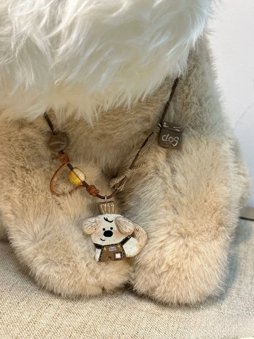 非金属皮质项链 小狗咖啡师链编绳可爱百搭项链女款精致气质饰品