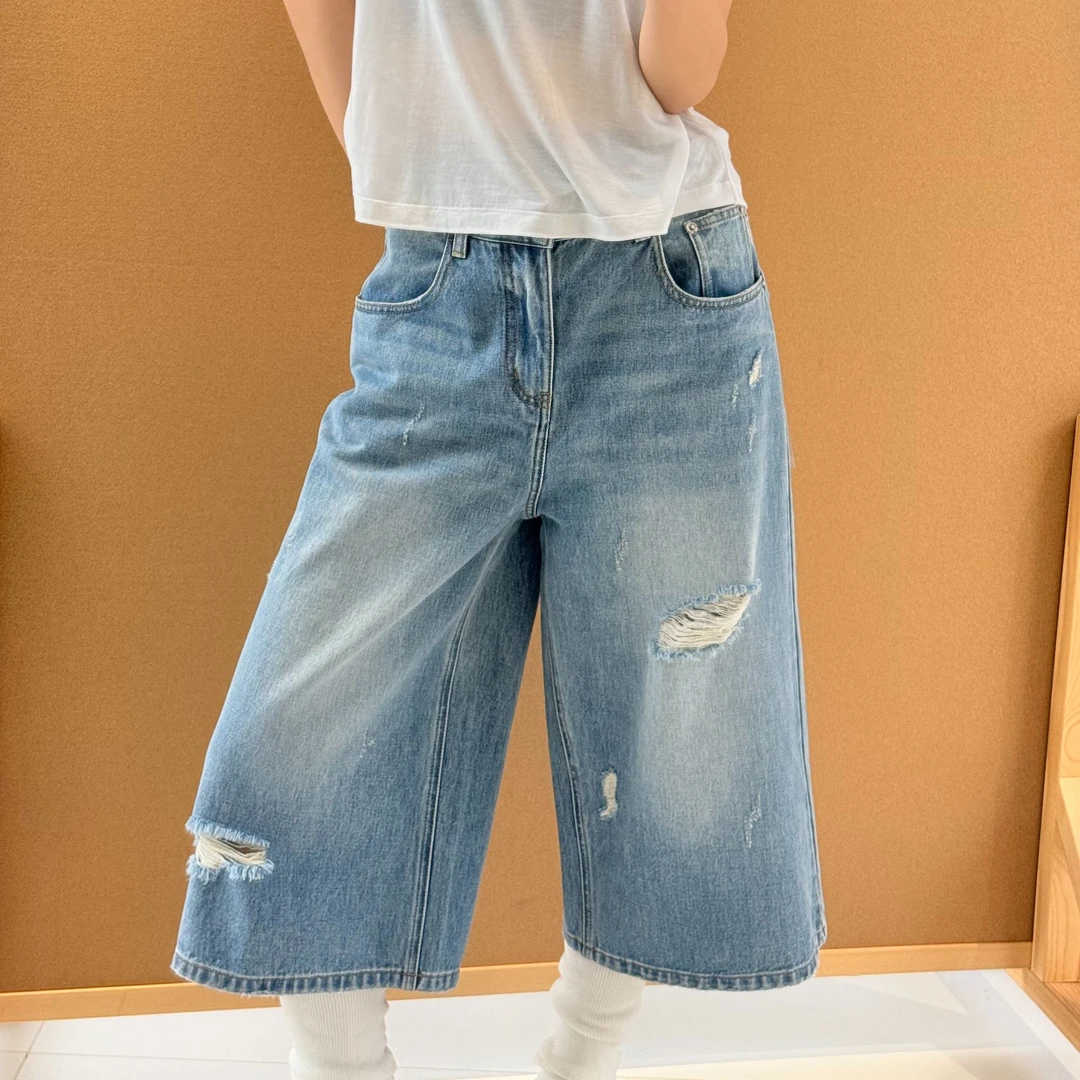 意大利品牌 12075 破洞直筒阔腿七分牛仔裤 26春夏