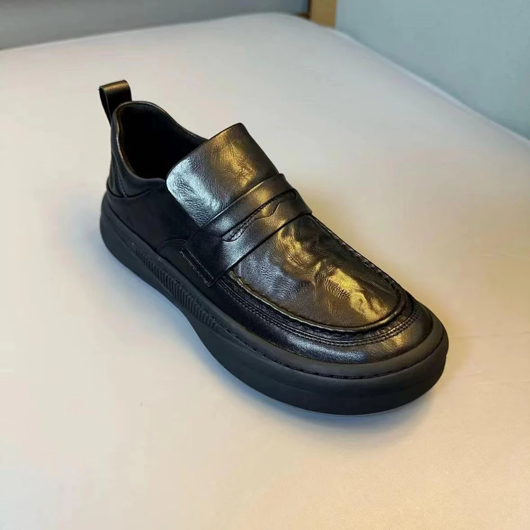 男士2025秋季潮流商务休闲一脚蹬舒适圆头时尚百搭软底皮鞋男