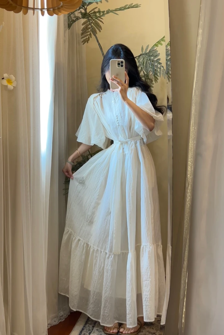 【ROUROU】热恋少女｜新款复古清冷风灯笼袖收腰显瘦连衣裙Ro-2658