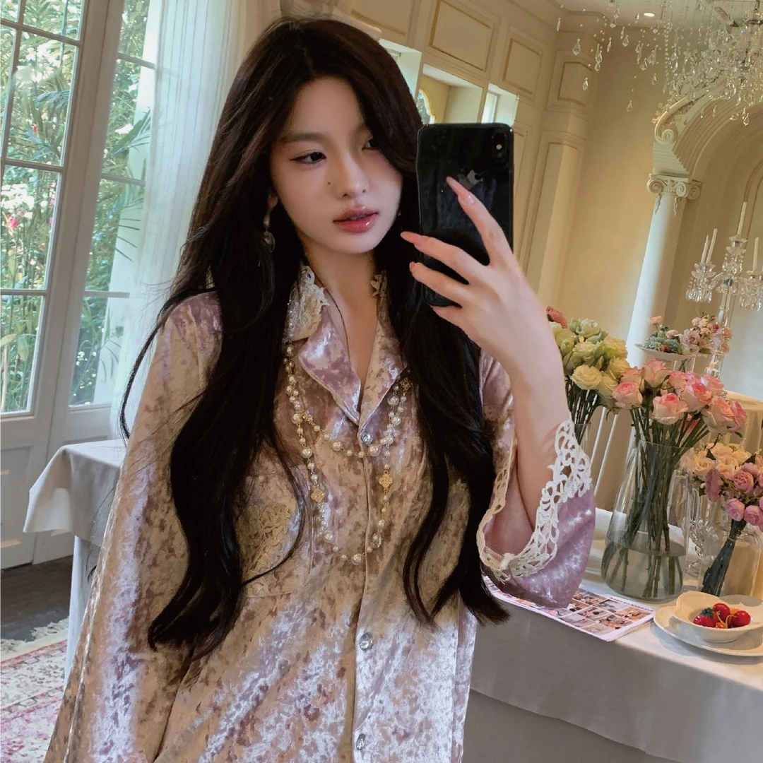 《方糖小姐》金砖绒女士秋冬长袖甜美高级感睡衣