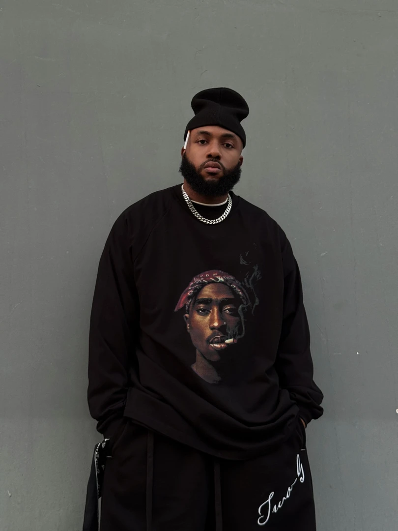 TWO-G穿到400斤穿到2.2米  嘻哈街头印花 2PAC 复古洗水长袖T恤