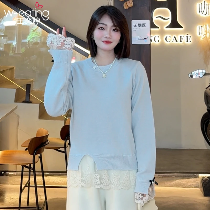 王奕婷秋装女款爆款2025新款毛衣女软糯蕾丝边上衣内搭打底衫针织