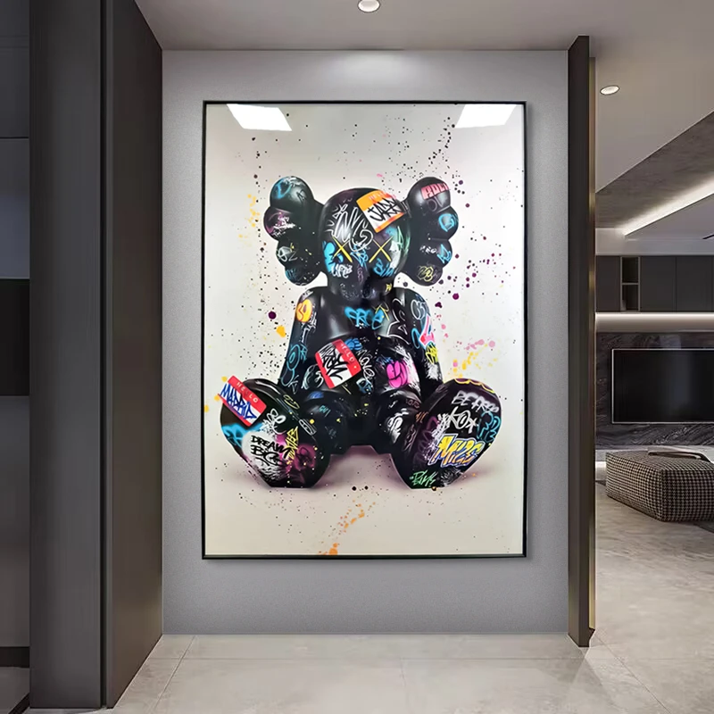 简约熊挂画客厅装饰画潮流玄关卧室床头挂画熊80120