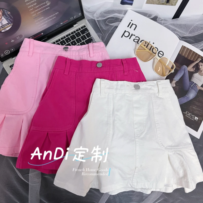 〖ANDI〗安迪订制中大童女童夏季高腰百搭荷叶边鱼尾裙4057