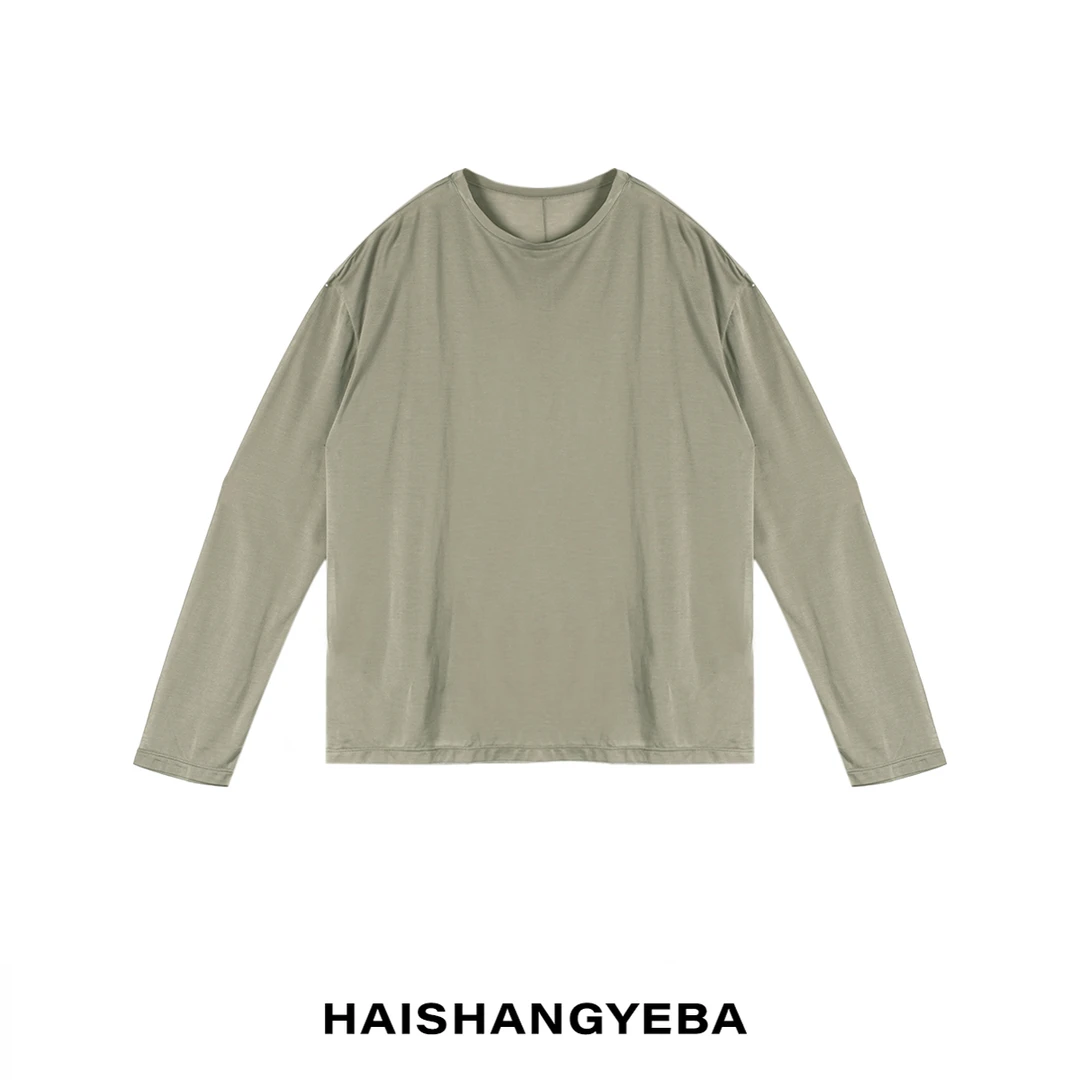 【海上叶爸】新款2025夏季百搭桑蚕丝圆领慵懒休闲宽松薄款T恤