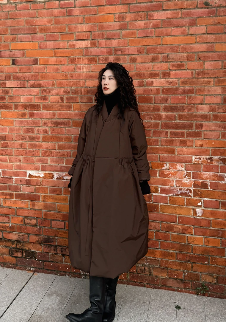 museguhui/木色古汇1611#长款百搭气质复古时尚宽松羽绒服