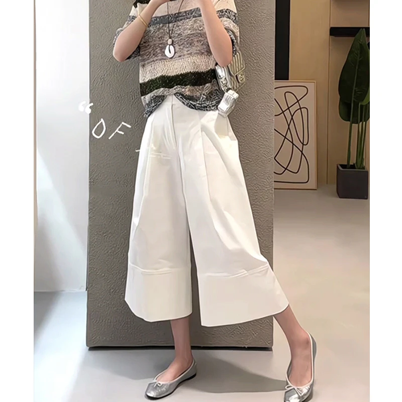新款2025夏季独特爆款松弛感的超好看七分裤子白色宽松阔腿裤子女