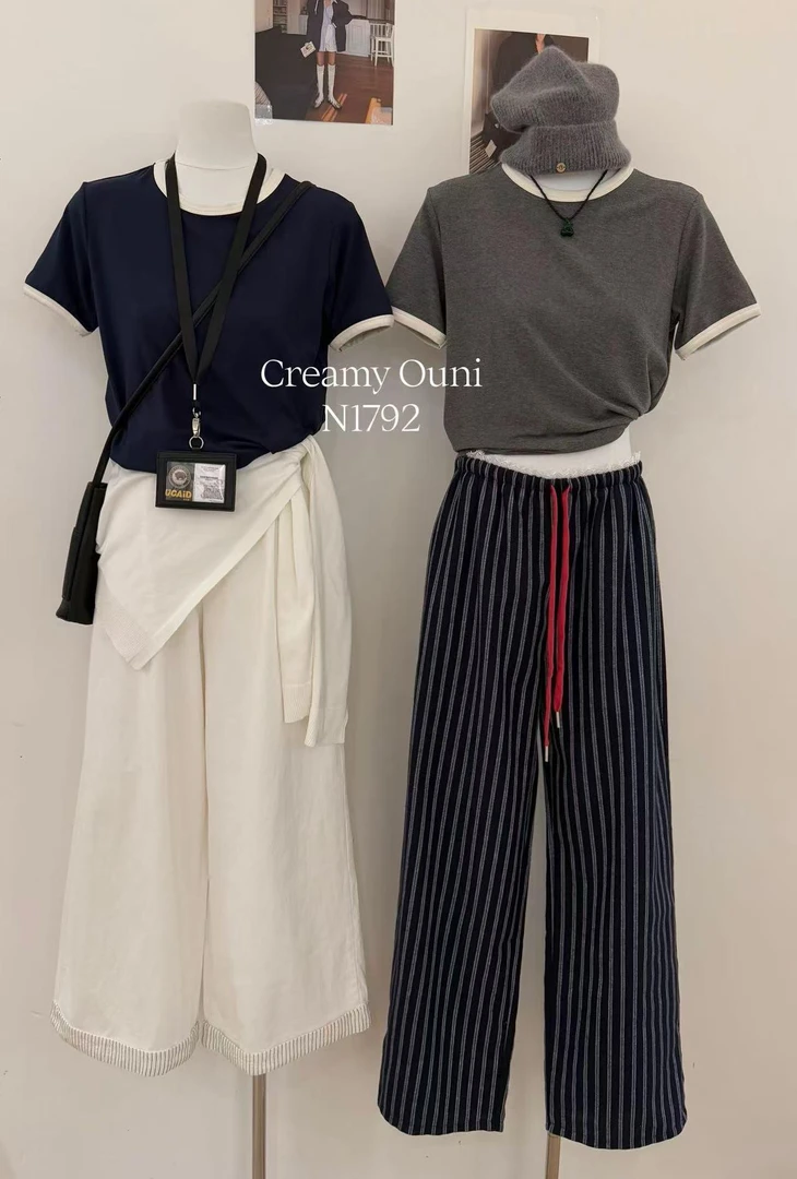 杨杨 时尚潮牌拼色T恤上衣N1792