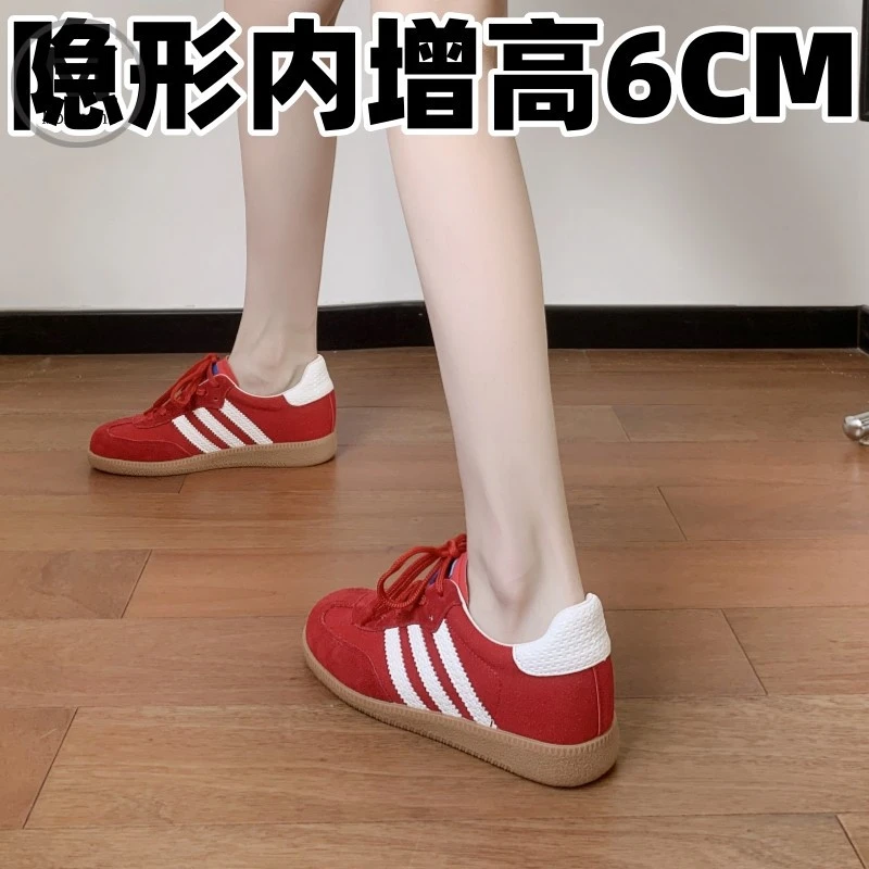 MO真皮复古红色德训鞋女2025新款爆款内增高休闲板鞋运动厚底阿甘