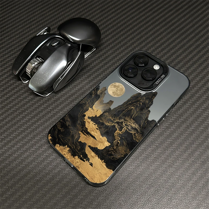 黑金山水适用iphone16手机壳15苹果14promax磨砂13高级感12防摔11