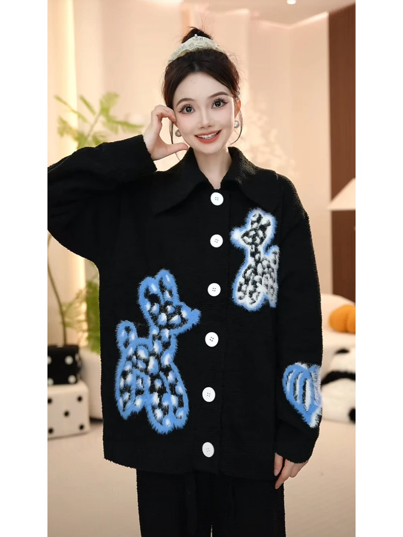 【乐游园】可外穿半边绒时尚轻奢冬季家居服加绒加厚软绵绵睡衣套装