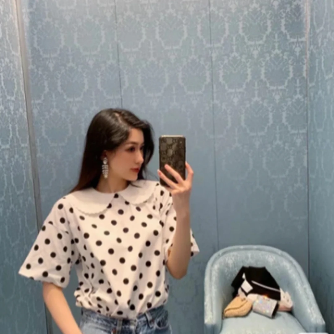 99新 MIU MIU/缪缪 印花平纹针织短袖常规T恤/GLB/E00509/S码