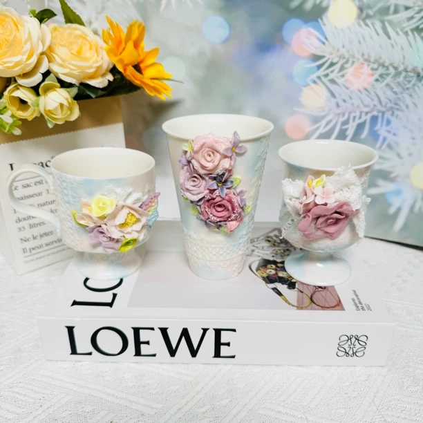 六月繁花咖啡杯高脚杯可乐杯马克杯咖啡壶茶具