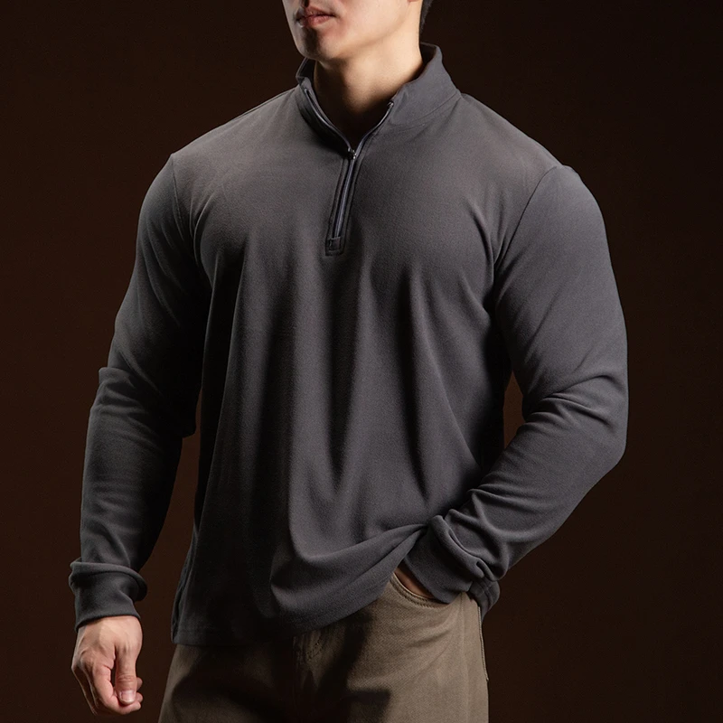 BARBRO美式半拉链男士长袖T恤德绒秋冬户外运动立领春秋长袖打底