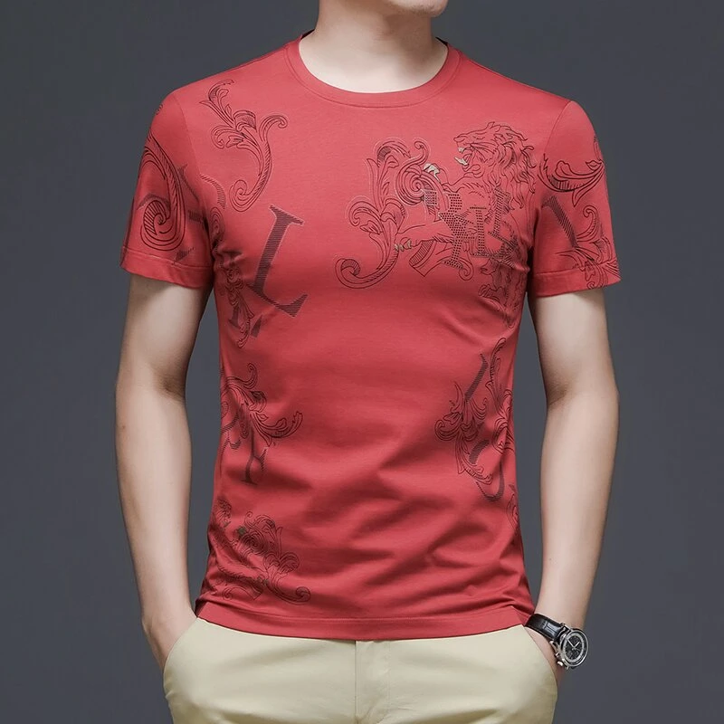 夏季圆领印花高档纯棉男士短袖t恤半袖薄款体恤衫时尚百搭潮流