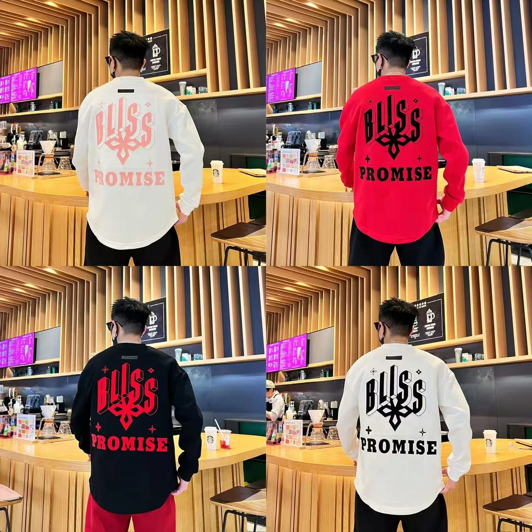 个性百搭立体钢印字母设计时尚潮流帅气男士圆领长袖套头简约卫T