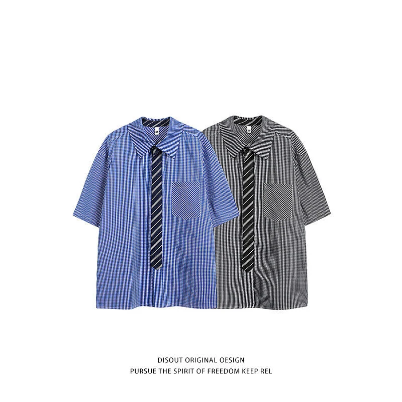 夏季潮流百搭时尚短袖衬衫情侣宽松休闲条纹衬衣日系ins小众半袖