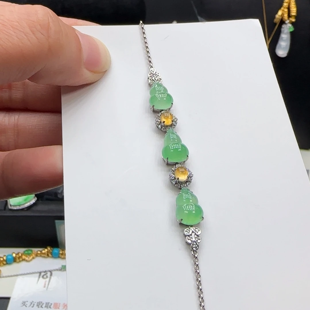 翡翠18K金镶嵌手链翡翠手链
