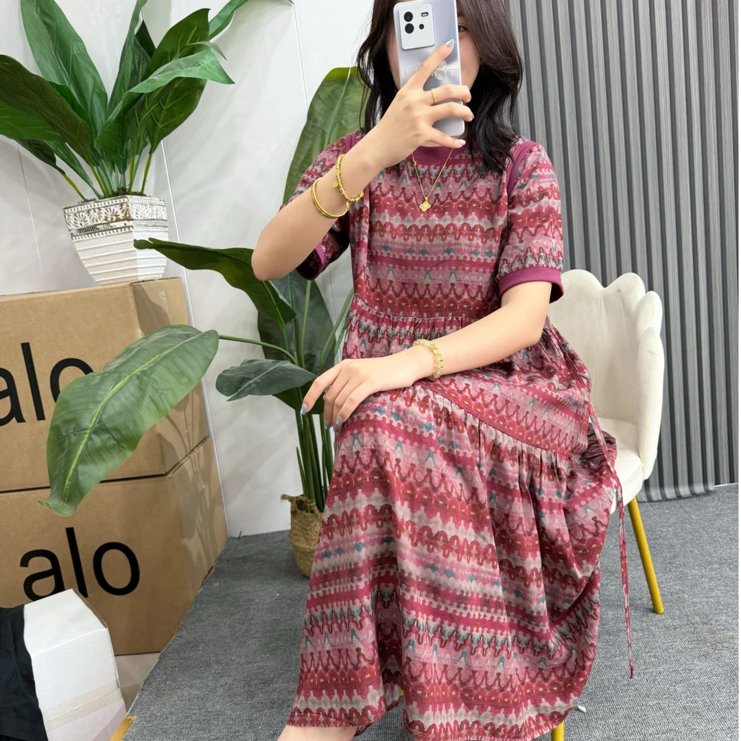 【不补差价】印花绵绸裙2025连衣裙夏季收腰清凉女士连衣裙3007