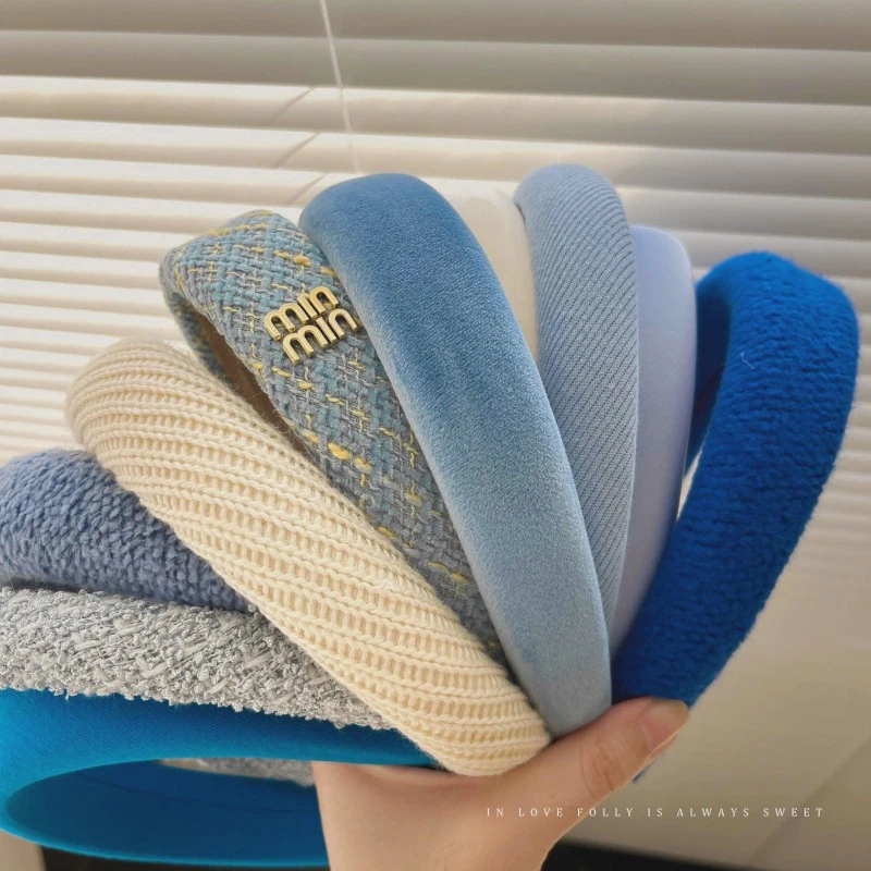 蓝色发箍2022年网红新款高颅顶头箍秋冬百搭外出发捆洗脸压发头饰