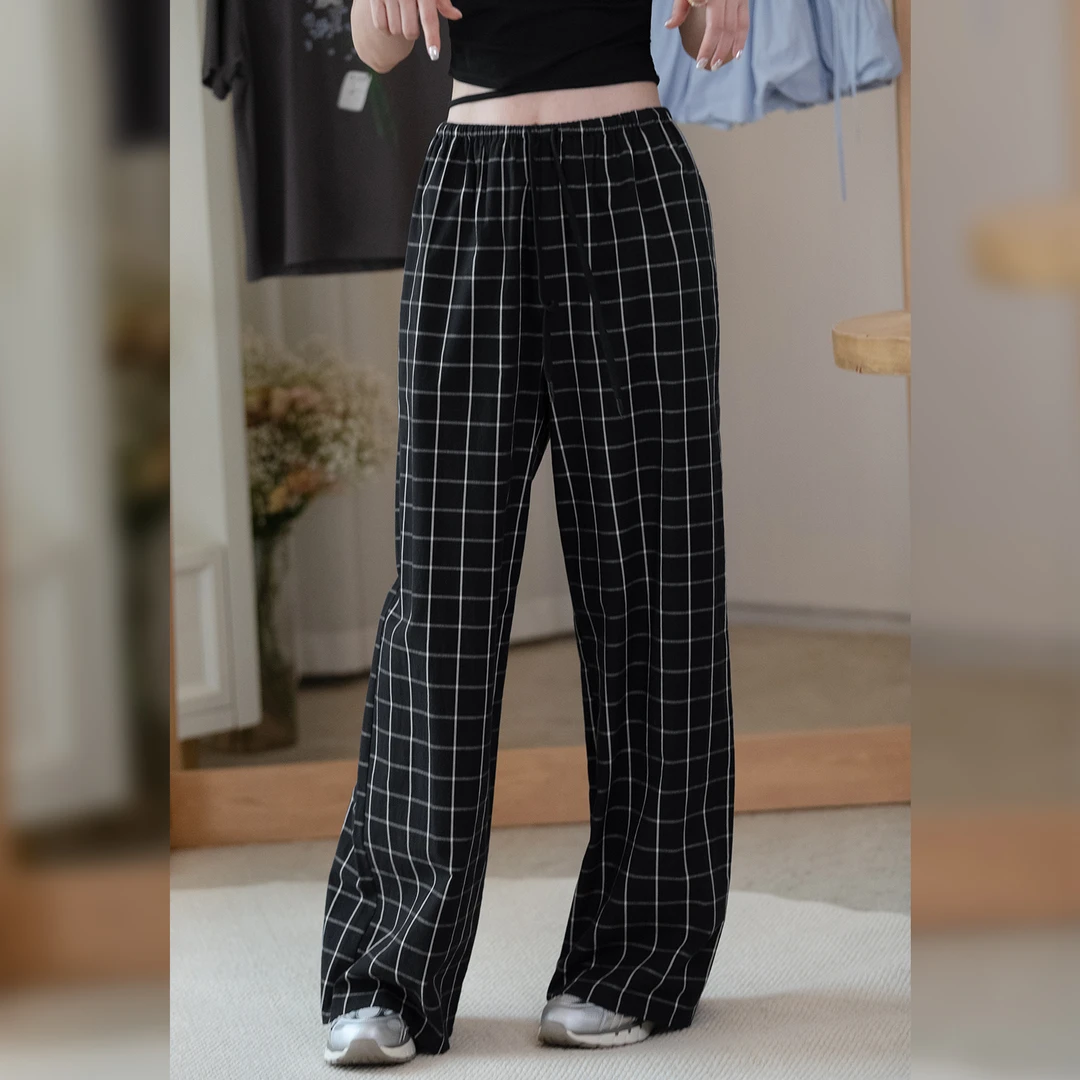 【现货】【慵懒满格】FS402X009黑白格休闲裤