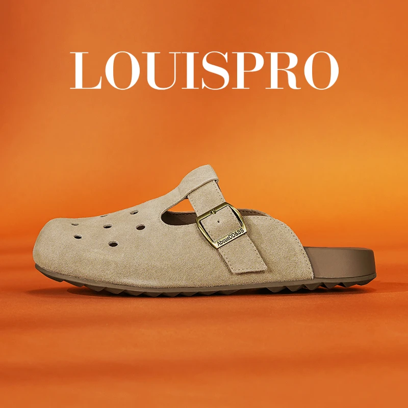 【意式名品LOUISPRO】博肯鞋洞洞鞋透气反绒软底包头拖鞋户外一脚蹬