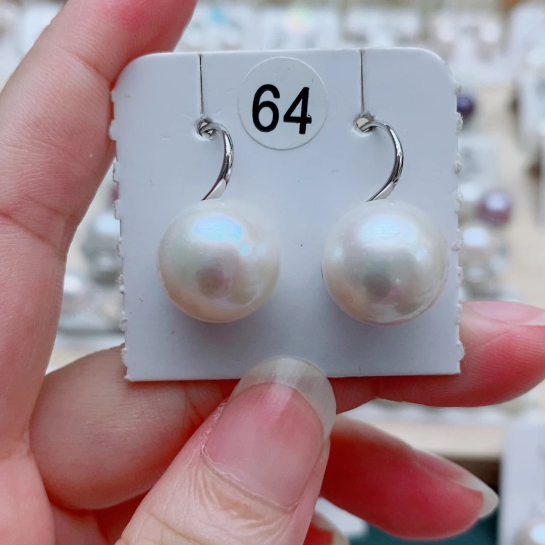 银S925镶嵌淡水珍珠耳饰13.3mm