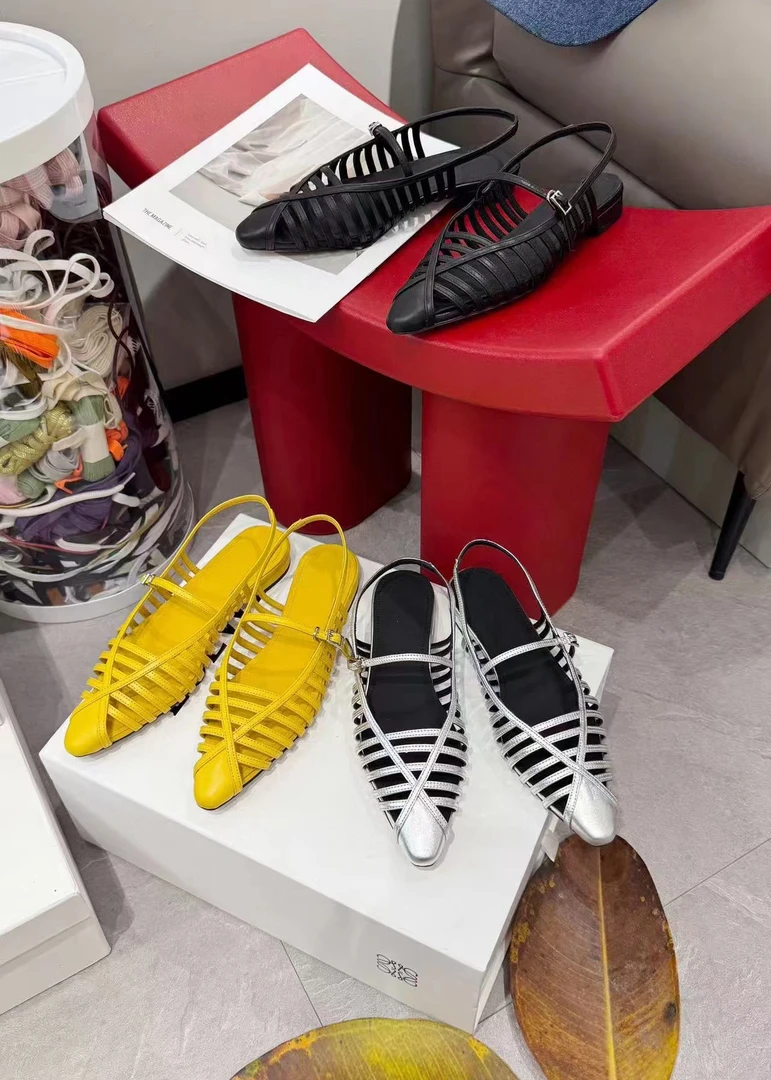 2025夏季新款羊皮编织尖头细跟包头凉鞋女法式气质罗马凉鞋