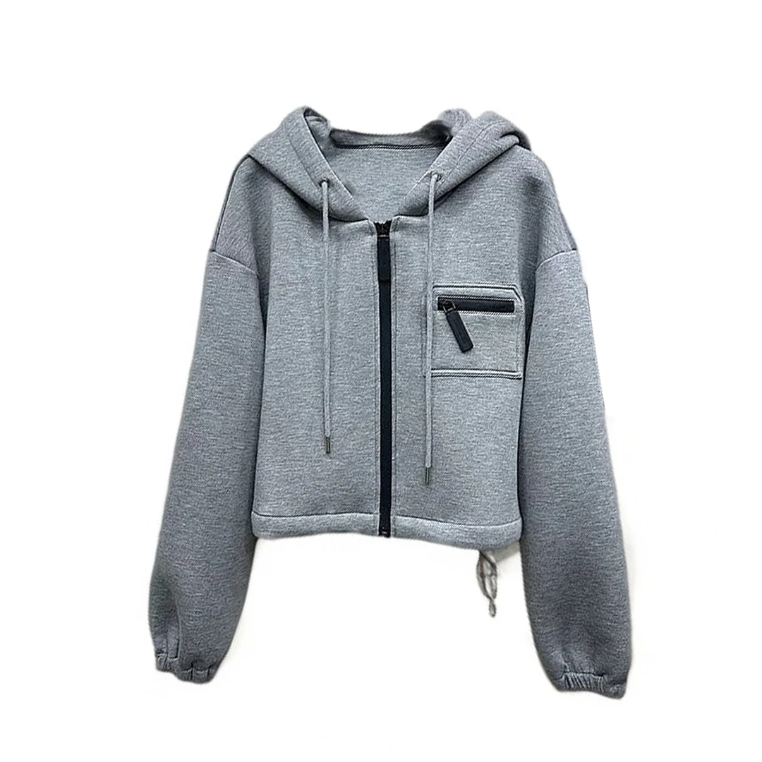 CHEN23韩系时尚百搭小个子灰色连帽开衫卫衣外套女2412200