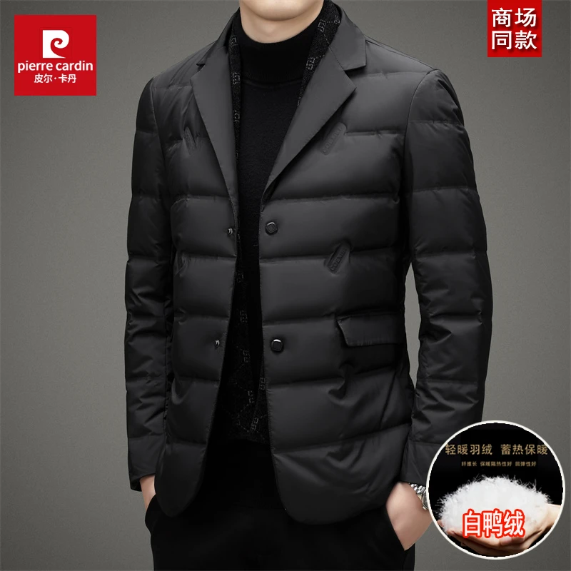 皮尔卡丹男士短款羽绒服2024新款衣服潮牌翻领上衣轻薄保暖西装领
