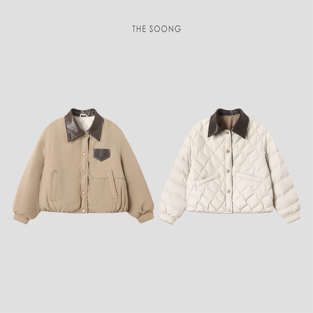 THESOONG|"双面暖感"复古莱赛尔拼领撞色廓形锁温羽绒服HWYRF8090