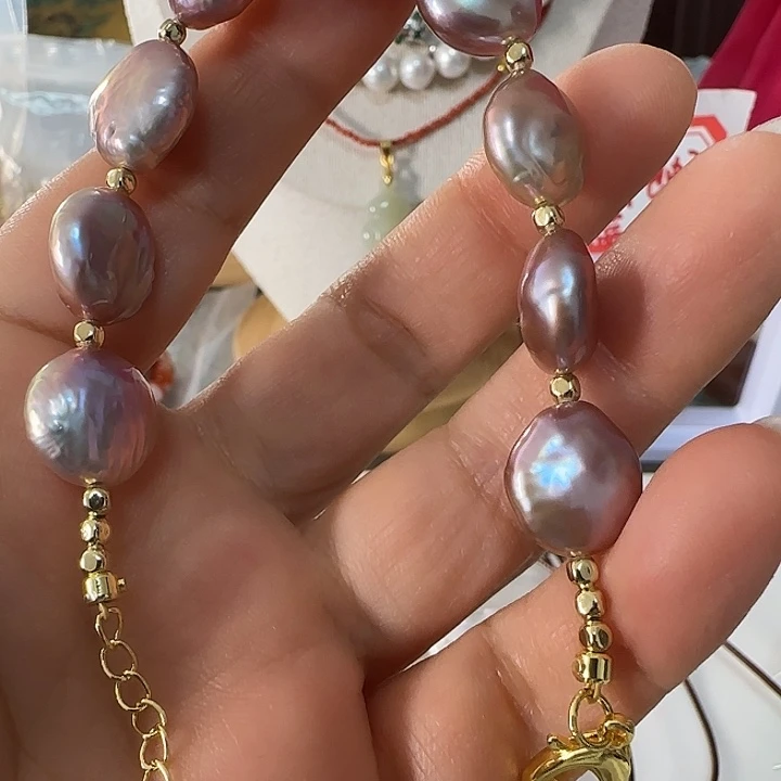 淡水珍珠手绳未镶嵌极光纽扣巴洛克正常纹