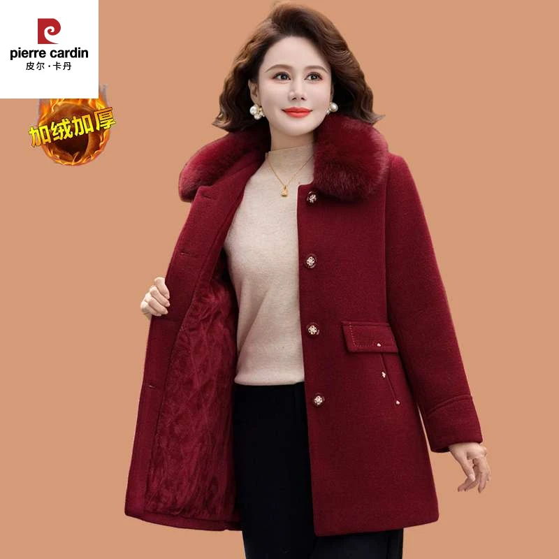 皮尔卡丹妈妈冬装仿水貂绒大衣中长款棉袄中老年女装洋气加绒加厚