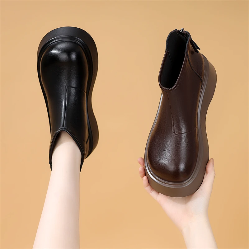 34小码厚底短靴女秋冬季新款加绒加厚保暖圆头勃肯鞋马丁靴41大码