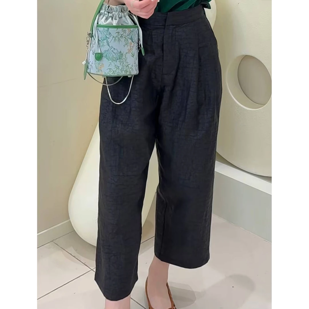 【墨黛】高级感夏日桑蚕丝香云纱黑龟休闲极直筒裤九分阔腿女夏季